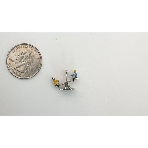 Vintage Sterling Silver See-Saw Charm with Painted Children - Picture 2 of 4